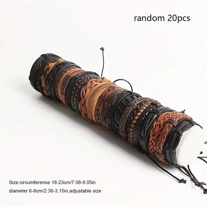 20 pièces Bracelets en cuir tressé pour hommes femmes envelopper perles de bois manchette Bracelet cordons de chanvre