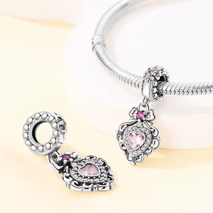 Breloques originales plaquées argent, perles pour bracelets, breloques de sac, accessoires DIY, cadeau pour femme, pendentif lotus, ange, lune, cristal rose