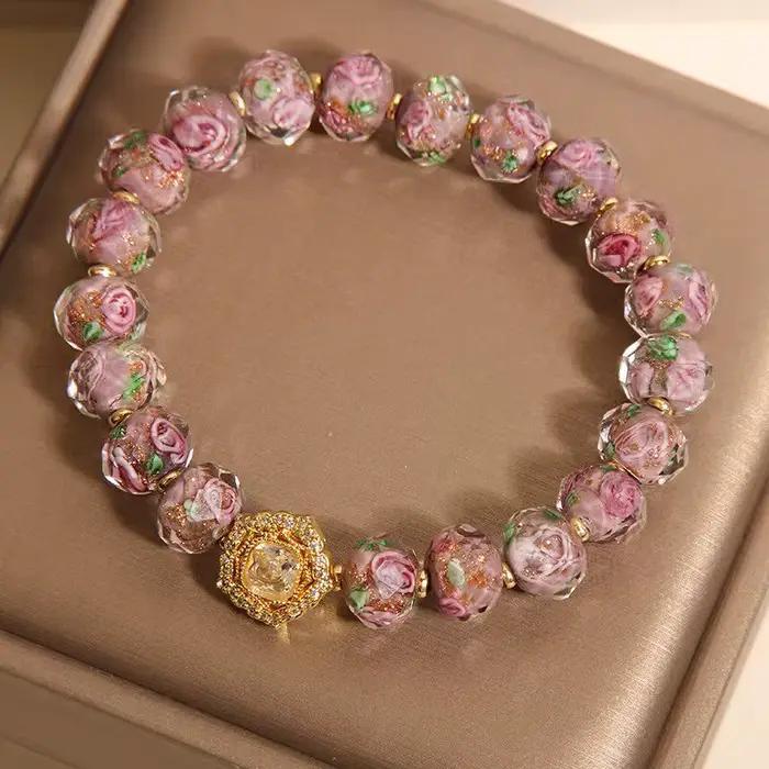 Nouveau Bracelet Perlé en Améthyste pour Femme