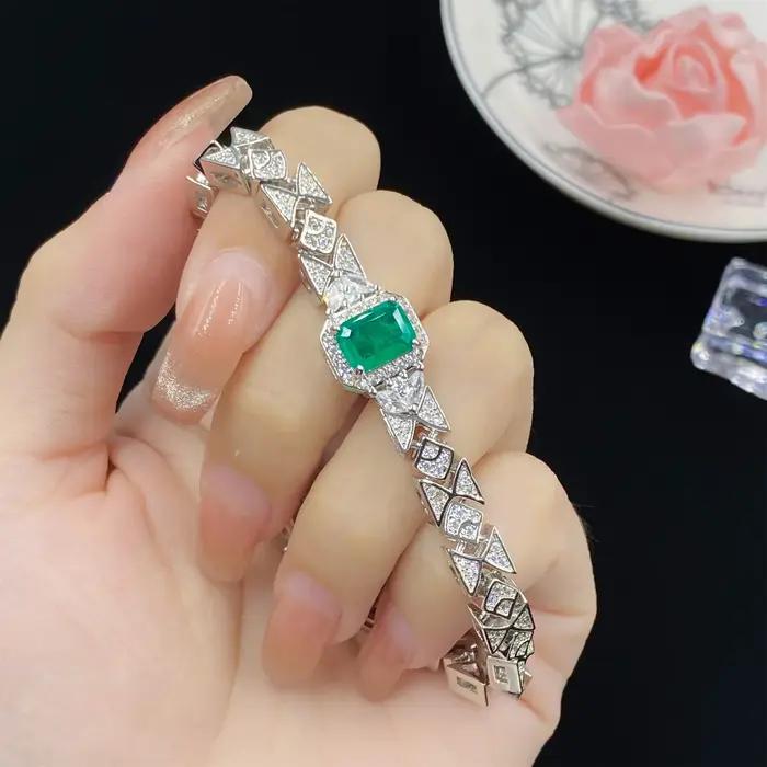 Simulation émeraude tourmaline plein diamant luxe princesse carré ouverture anneau pendentif boucles d'oreilles bracelet ensemble