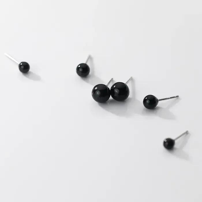 Boucles d'oreilles perles noires en argent regardé 925 pour femmes et enfants, bijoux d'oreille de tempérament coréen, cadeau de fête de mariage, pendentif femme occasions spéciales