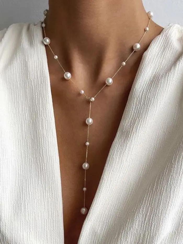 Collier Lariat élégant en forme de Y avec perles