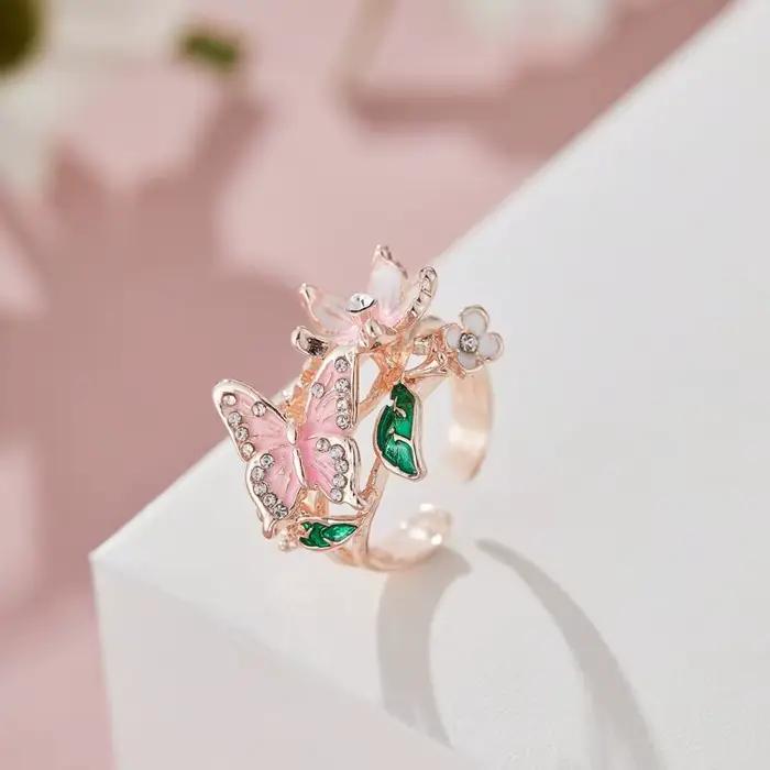 Bagues esthétiques en forme de fleur et de papillon pour femmes