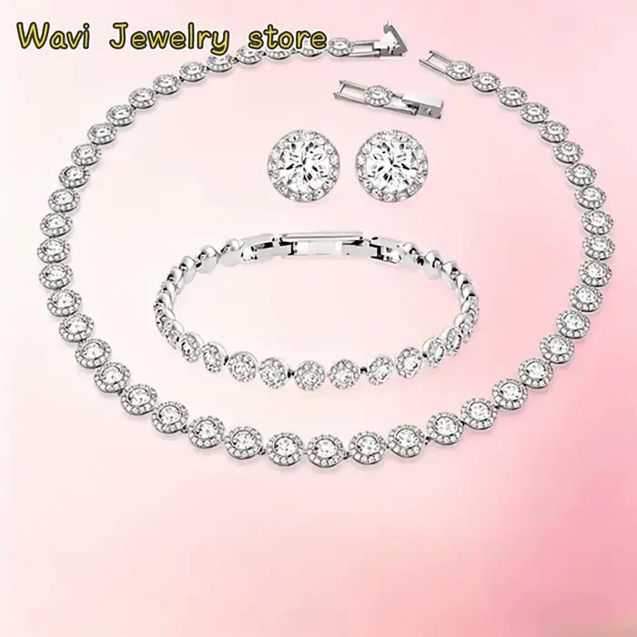 Nouvelle Série 2026 : Ensemble de Bijoux de Luxe en Cristal (Collier, Boucles d'Oreilles, Bracelet) – Cadeau Idéal