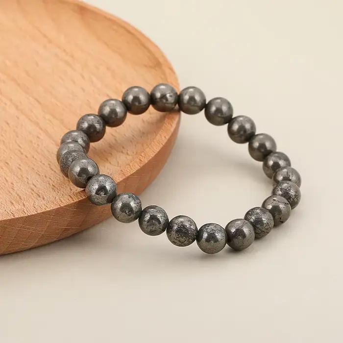 Bracelets perlés en pierre de pyrite pour hommes et femmes