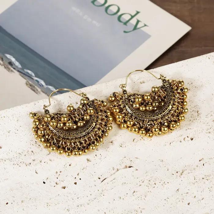 Boho Gold Document Beads Tassel Boucles d'oreilles pour femmes, Orecchini, Bijoux indiens Jhumka, Bo