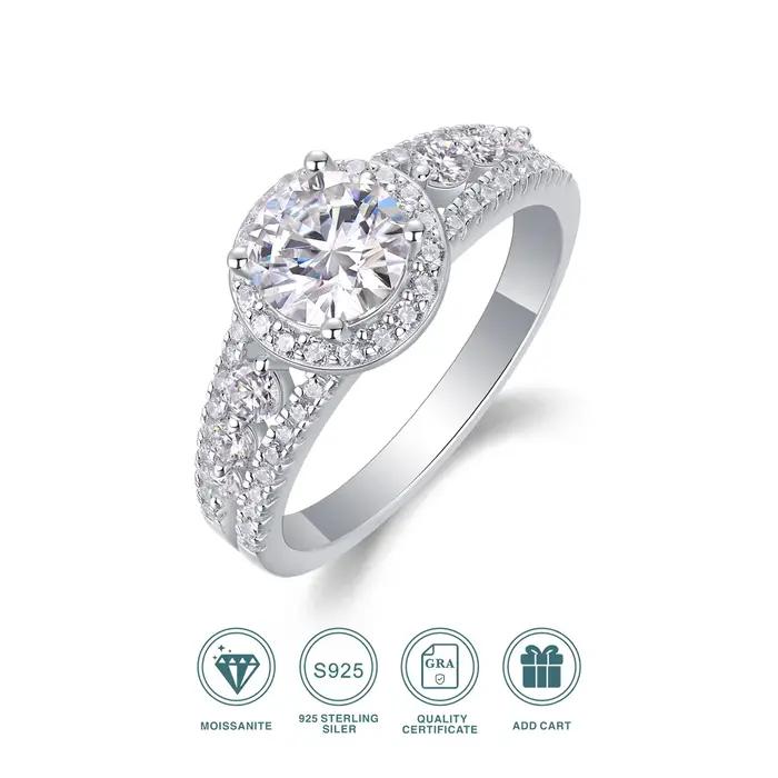 Bague de fiançailles JIUZUAN en argent sterling 925 sertie de moissanite claire design vintage pour femmes occasions spéciales