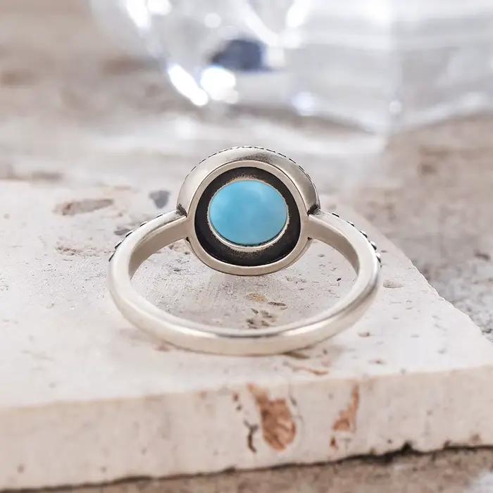 Bague en Argent Sterling S925 avec Pierre Larimar pour Femmes Occasions Spéciales Cadeau Anniversaire Vintage Design