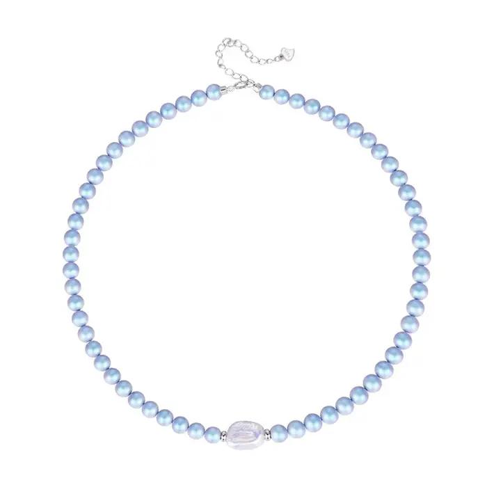 Collier de perles d'eau douce baroques irrégulières de couleur bleue de bonne qualité Minar pour femmes
