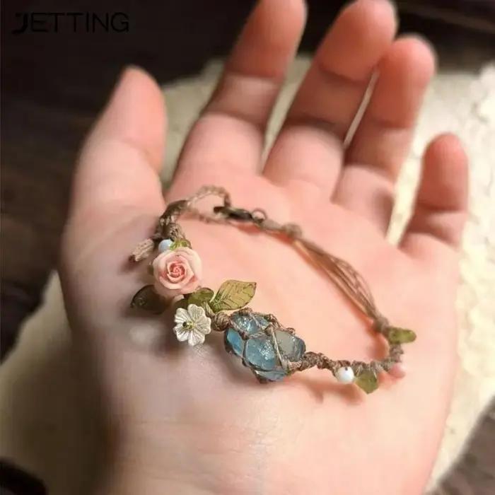 Bracelet en maille de cristal aigue-marine perlé cordon réglable bijou fait à la main pour femmes occasions de remise de diplôme
