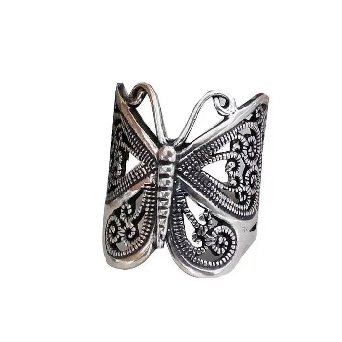 Bague papillon tibétaine rétro en argent pour femmes
