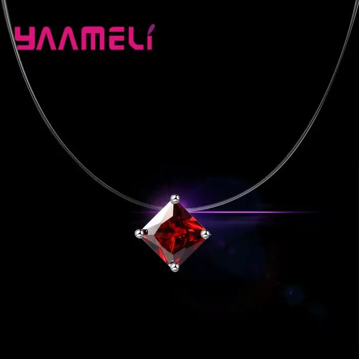 Chic transparent ligne de pêche bijoux collier pour femme fille S925 argent AAA Grade cubique zircone collier ras du cou cadeaux de fête