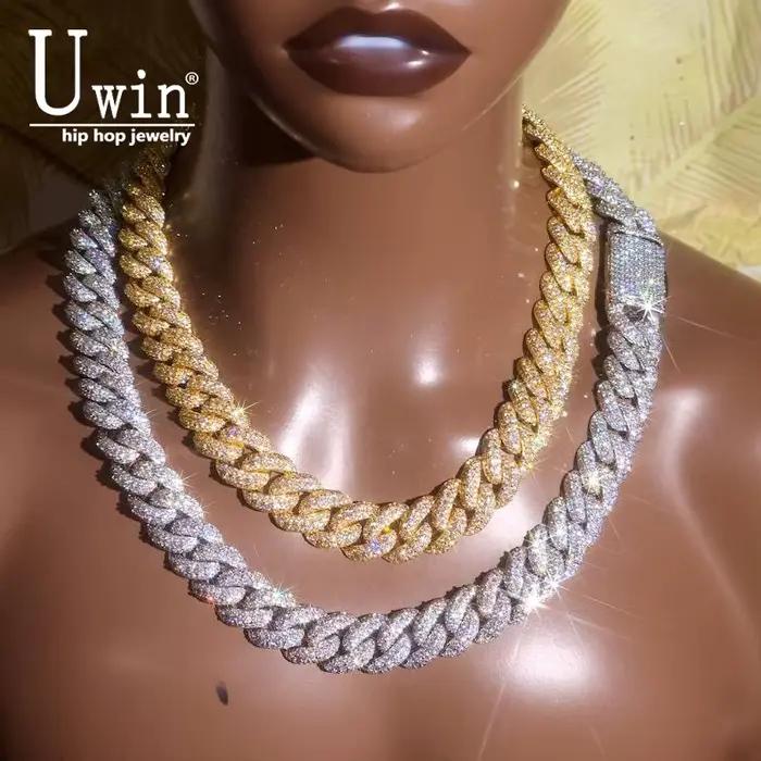 Uwin Collier Chaîne Cubaine Miami Bubbles Lourde 18mm et Bracelet Entièrement Micro-Pavé de Zircone Cubique, Bijoux Hip-Hop Tendance