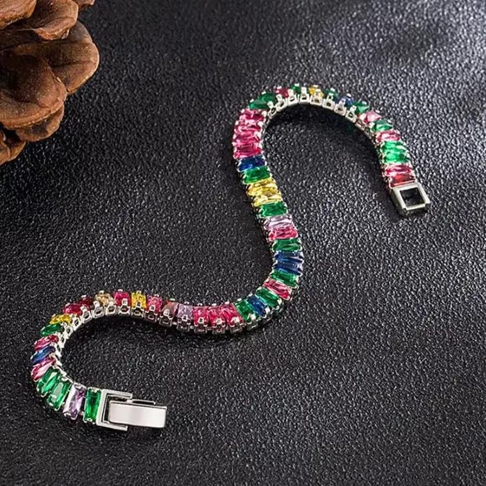 Bracelet en argent Sterling 925 noble avec zirconium blanc et pierres précieuses pour femmes occasions spéciales engagement mariage fête