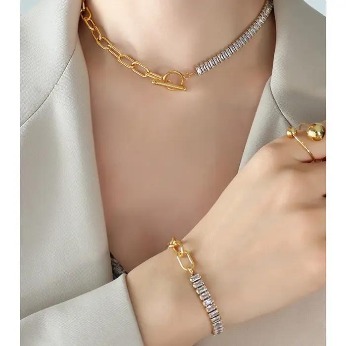 Ensemble de bijoux en acier inoxydable pour femme plaqué or argent rhodium finition simple pour soirées occasions spéciales