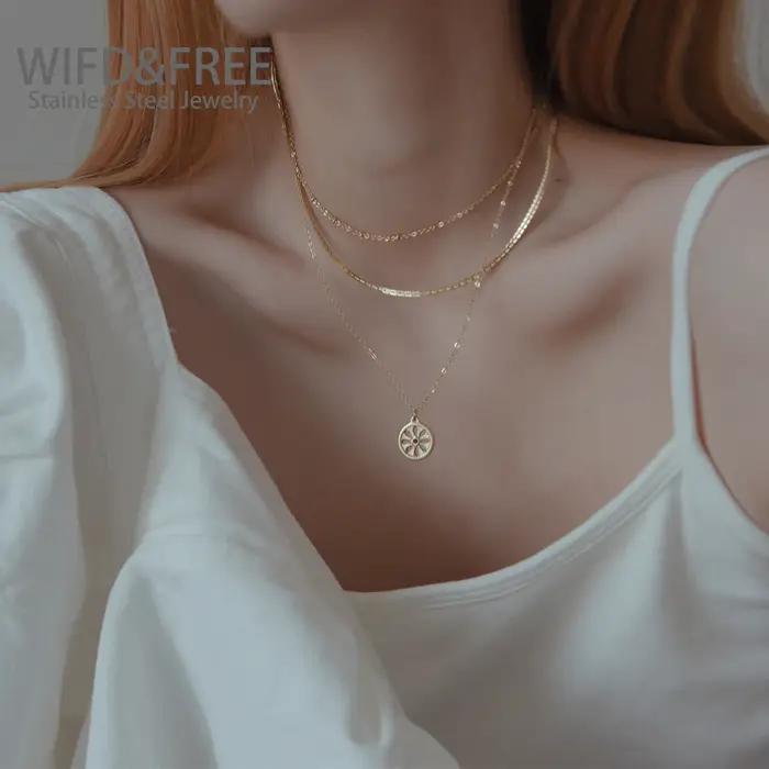 Interface & Free-Collier multicouche en acier inoxydable pour femme
