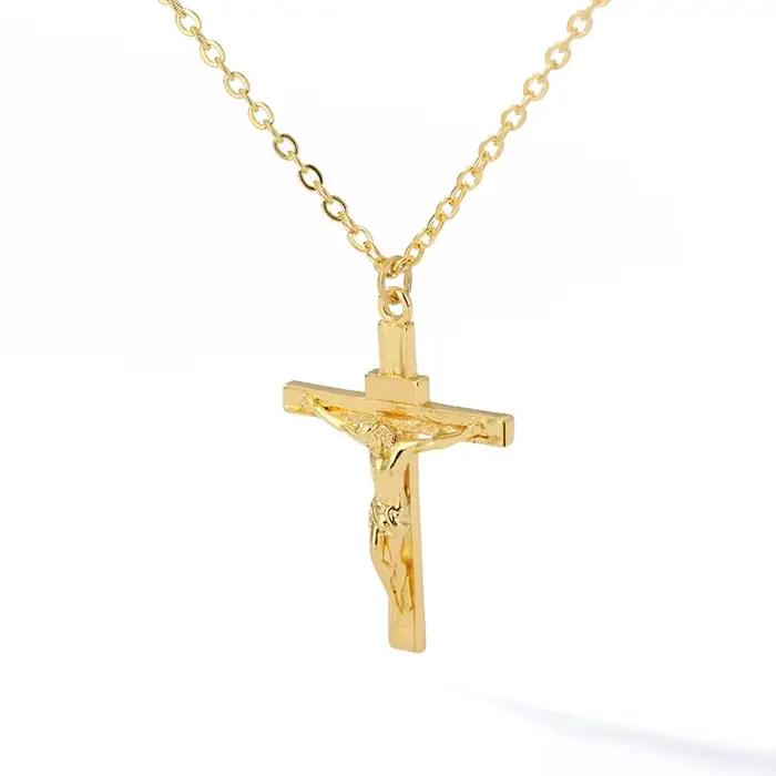 Collier croix de Jésus chrétien pour hommes et femmes, tour de cou en acier inoxydable, religion, bi