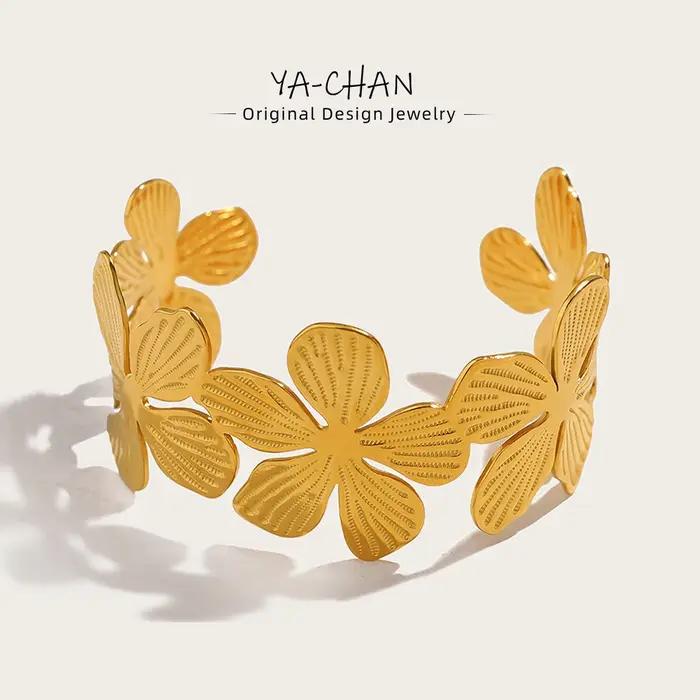 YACHAN 18K plaqué or inoxydable fleur manchette femmes bracelet Vantage charm