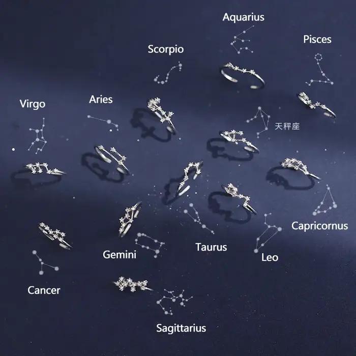 Nouvelle bague minimaliste incrustée de Zircon cubique 12 constellations zodiaque pour femmes
