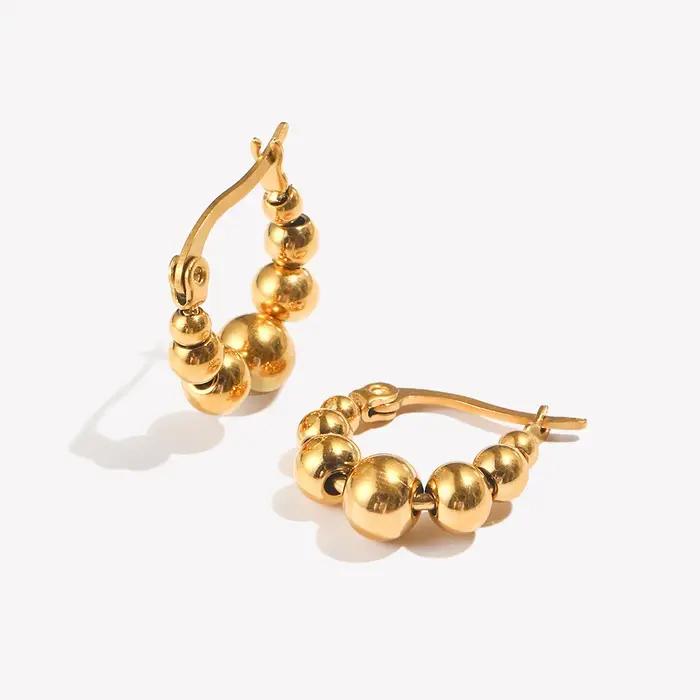 E.B.belle mignon belle Huggies petites perles boule boucles d'oreilles couleur argent doré