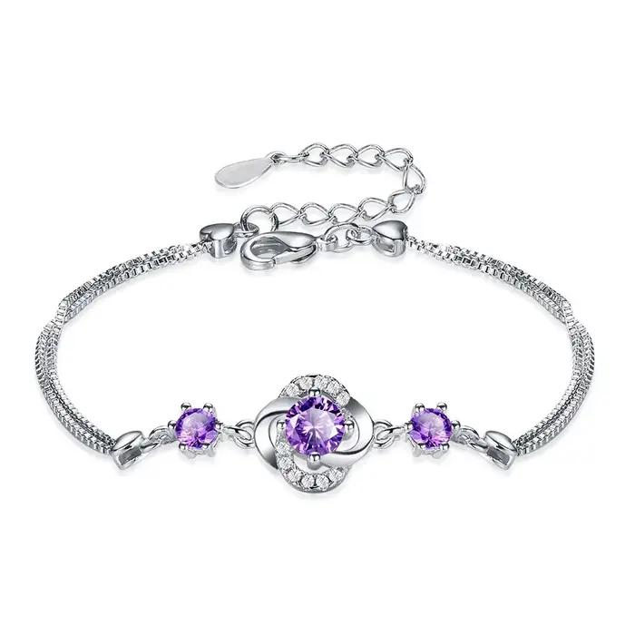 Bracelet en argent Sterling 925 avec trèfle à quatre feuilles et pierres de zirconium blanc pour femmes pour occasions spéciales et cadeaux romantiques