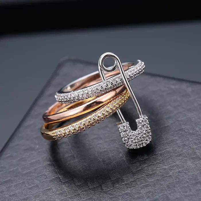 Bague détachable en Zircon incrusté de trois couches pour femmes