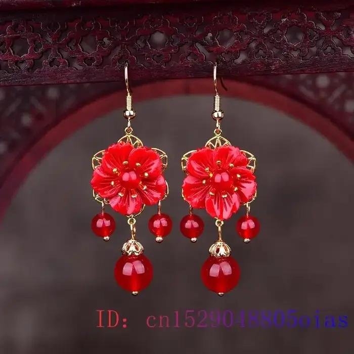 Boucles d'oreilles fleur de Jade rouge