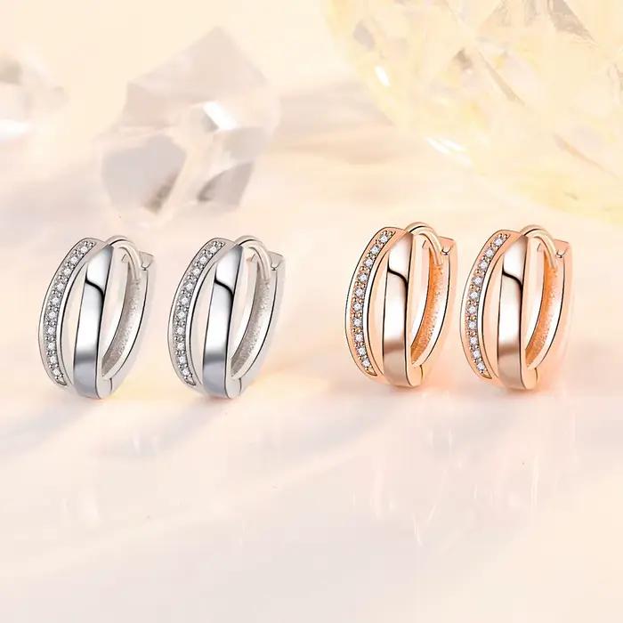 Boucles d'oreilles exquises en argent sterling 925/or rose avec zircone entrelacée pour femmes - Bijoux élégants pour mariage et soirée