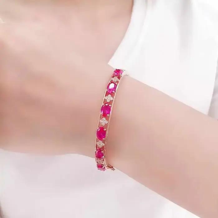 Bracelet de luxe en or violet et fleur de rubis pour femmes