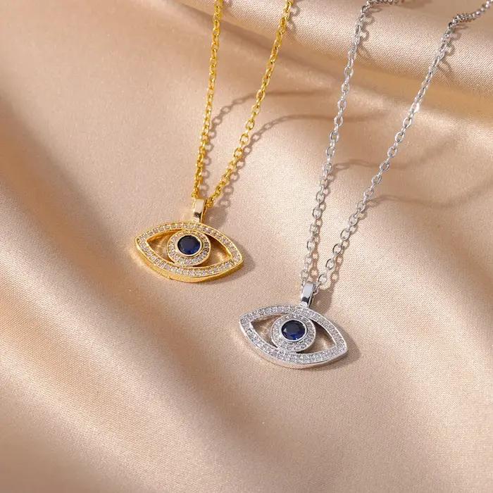 Collier mauvais œil bleu en Zircon pour femmes