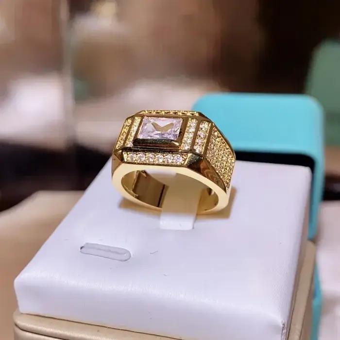 Mode 14K plaqué or anneaux pour hommes femmes rectangulaire diamant cristal Zircon bague bijoux 2025 cadeau Anillos Mujer