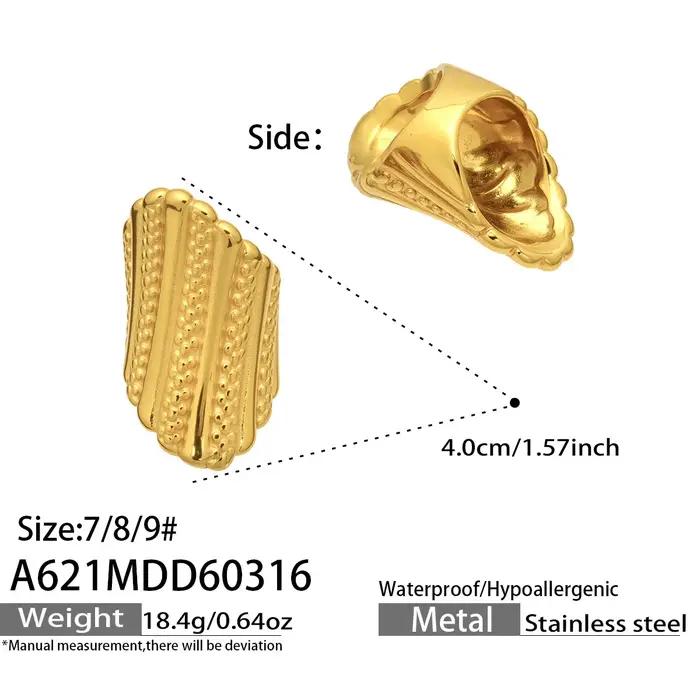 Bague en forme de feuille en acier inoxydable pour femmes, plaquée or 18 carats, motif fleur de lys, bague statement épaisse texturée, bague cocktail