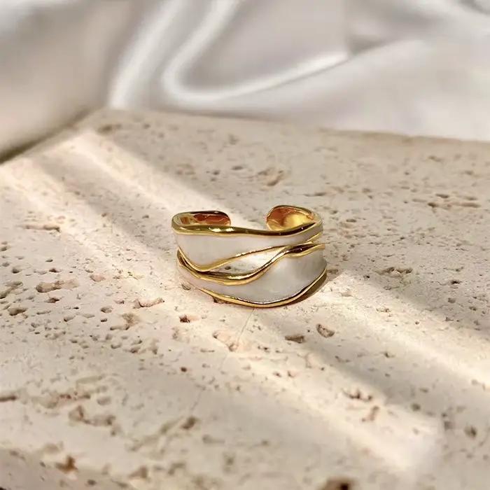 Bague vintage couleur or double goutte d'huile pour femmes alliance de mariage à la mode bijoux de luxe réglable pour parties et occasions spéciales