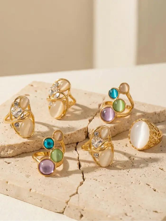 Bagues en acier inoxydable plaqué or 18 carats avec pierres œil de chat pour femmes, alliances modernes et résistantes à l'eau pour occasions spéciales