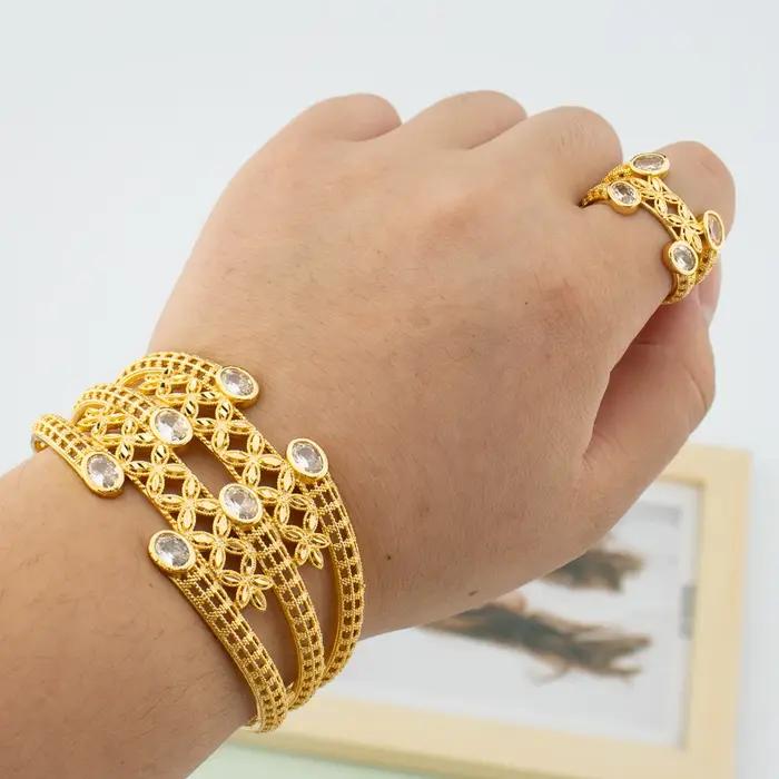 Bracelets de luxe avec anneaux, couleur or 18 carats, pour femme, style Dubaï France, bracelets de m