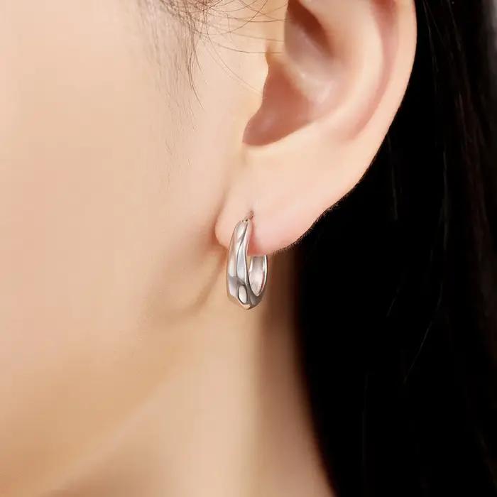 PANPOKI 100% 925 argent Sterling classique texture irrégulière brillant boucle d'oreille pour les femmes conception originale bijoux fins