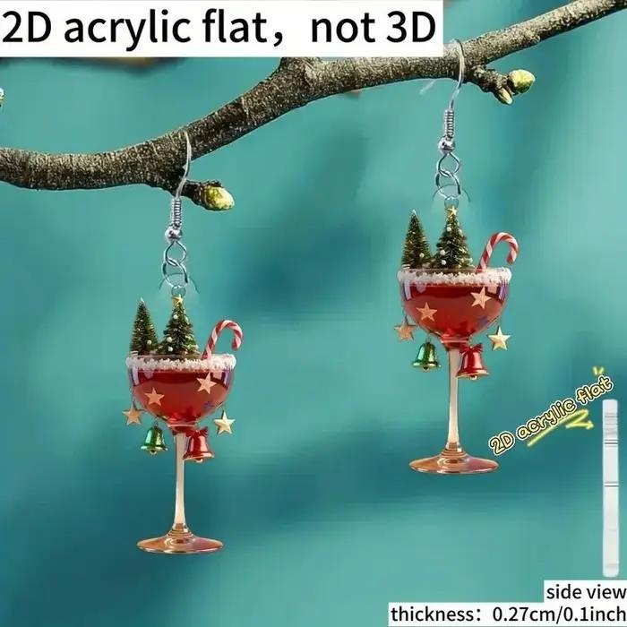Boucles d'oreilles de noël en forme de Rose, grande tasse de vin, pour carnaval, verre à vin secoué, en acrylique, nouvelles boucles d'oreilles amusantes, cadeaux en gros, 2025