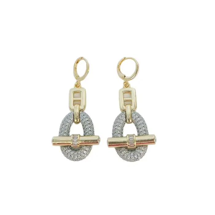Ensemble de bijoux de luxe en cristal pour femmes, chaîne à clous, boucles d'oreilles, en cuivre plaqué or 18 carats, pour fête, Banquet