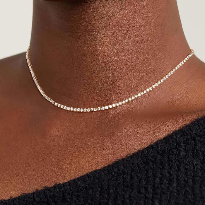 Collier Tennis pour Femme Plaqué Or 14K/Argent