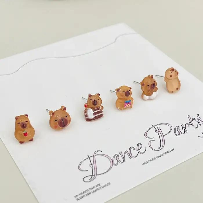 Ensemble de 6 paires de boucles d'oreilles Capybara Kawaii, accessoire de mode de dessin animé migno