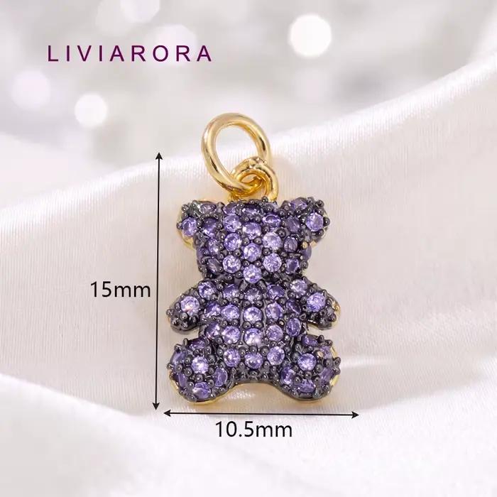 1/2 pièces de pendentifs en laiton plaqué or 18 carats incrustés de zircon en forme d'ours mignon po
