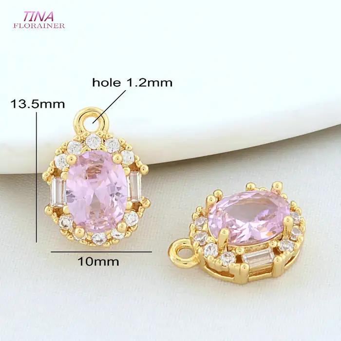 Breloques ovales plaquées or 18 carats et zircon pour femmes, 6 pièces, 10x13.5mm, charms de haute qualité pour fabrication de bijoux