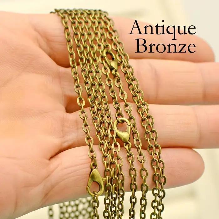 Collier à maillons de câble pour hommes et femmes, plaqué argent, bronze, cuivre, document noir, vente en gros, 100 pièces