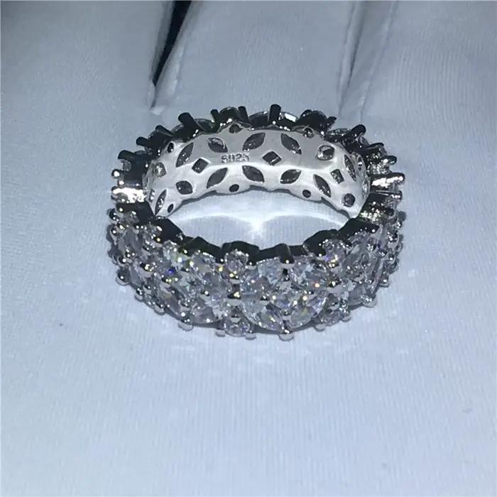 Bague en argent sterling 925 avec diamant de laboratoire en forme de fleur