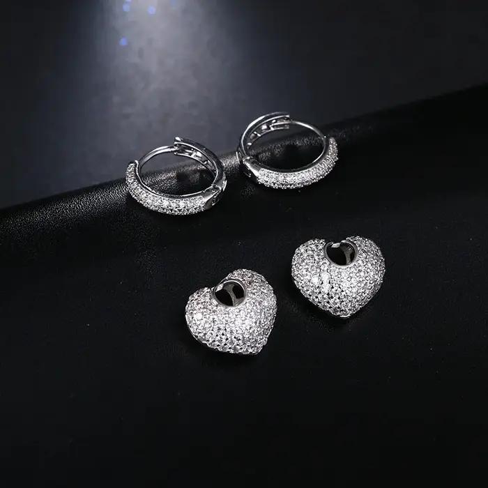 Buyee 925 en argent Sterling femme magnifique boucle d'oreille pour les femmes de luxe mode mariage grand coeur bijoux