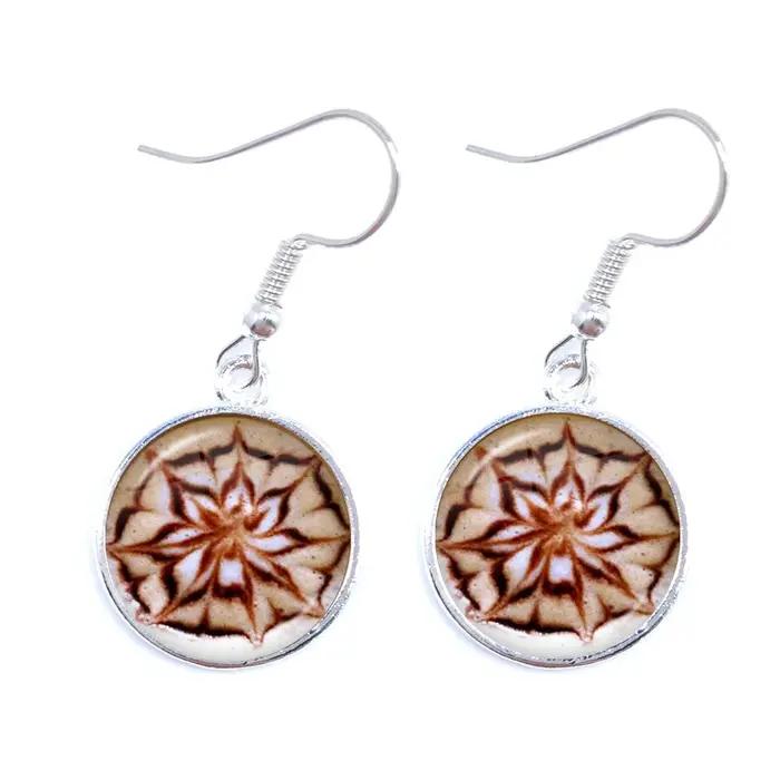 Café Latte sculpture amour coeur Art boucles d'oreilles chocolat impression fleur trèfle à quatre feuilles charme bijoux pour femmes filles cadeau