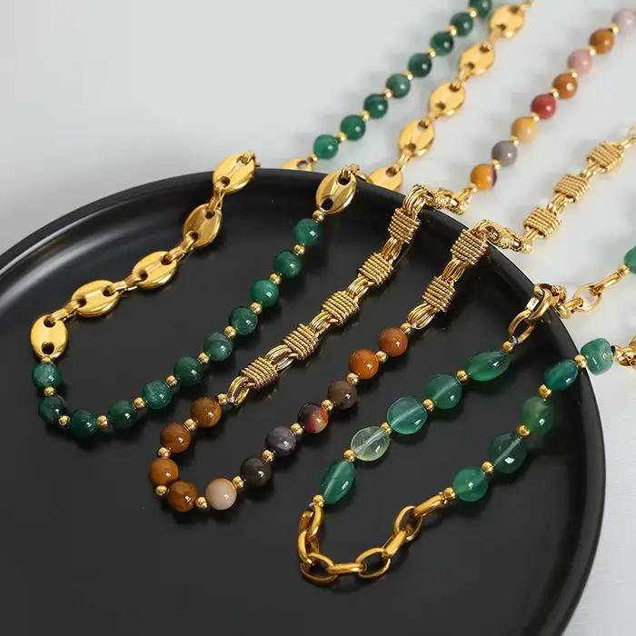Collier élégant de perles d'agate verte pour femmes