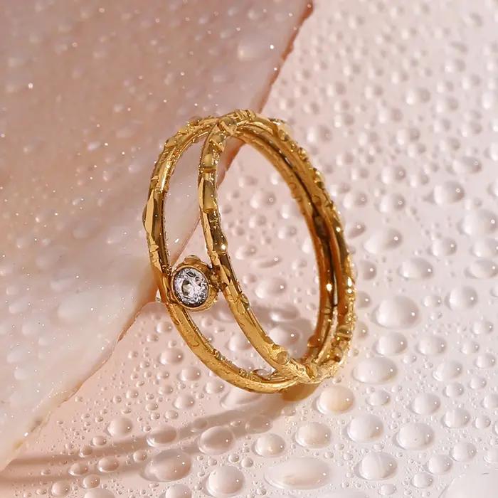 Bague minimaliste en Zircon rond Double couche