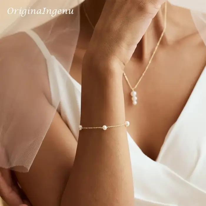 Bracelet rempli d'or fait à la main pour femme, bijoux en perles d'eau douce naturelles, breloques B