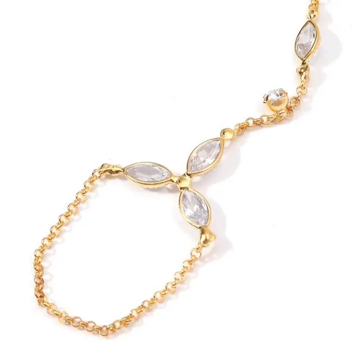 Bracelet tendance en acier inoxydable et zircon pour femme, design minimaliste goutte d'eau, longue chaîne, bijou de doigt, cadeau